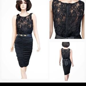 Stunning Ricki Freeman Teri‎ Jon Black Lace & Taffeta Ruffle Cocktail Dres